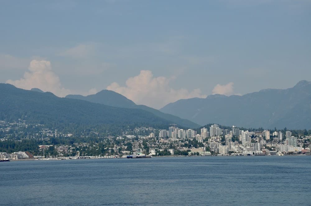 North Vancouver skyline across the water with the Coast Mountains